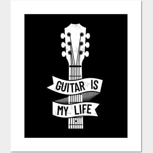 Guitar is My Life Acoustic Guitar Headstock Dark Theme Posters and Art